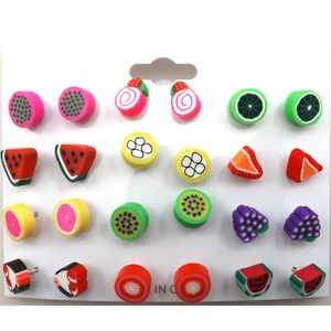 Mignon de boucle de forme de fruit Stujers pour filles Lot mélangé en polymère en polymère Boucles d'oreilles 100 paires en gros