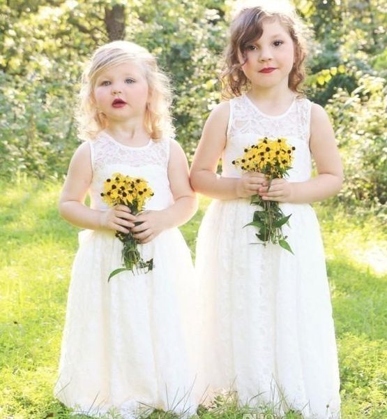 Lindos vestidos de niña de flores de campo de encaje completo para bodas nueva moda Bohemia pequeño vestido de comunión para bebé una línea ropa Formal para niños