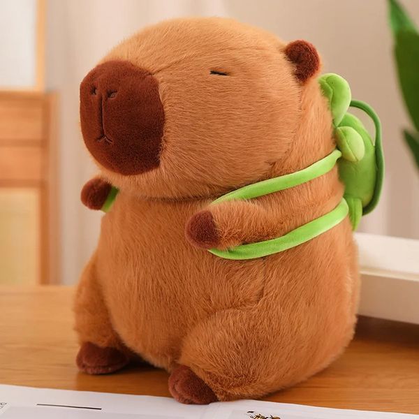 Animal en peluche capybara mignon entièrement rempli avec des jouets de sac à dos de tortue pour bébé apaiser l'oreiller de sommeil Noël beau cadeau 240409