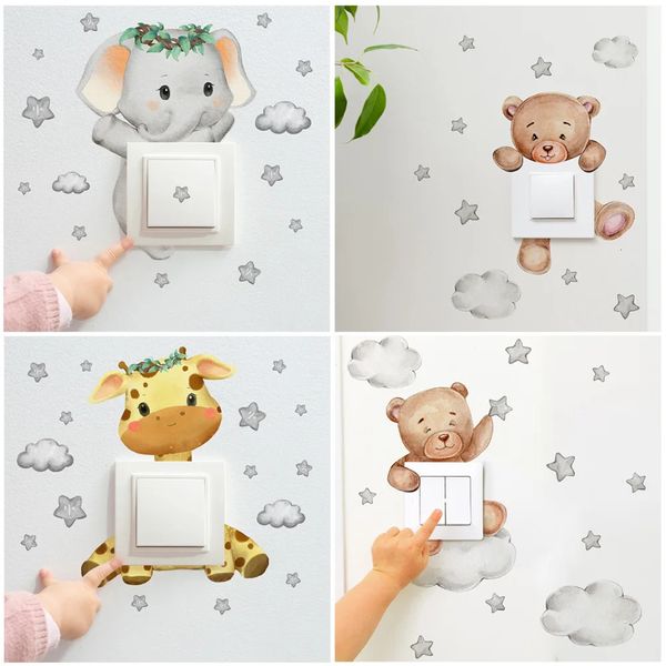 Mignon giraffe ours elephant étoile commutateur autocollant gamin bébé chambre décoration auto-adadhésive décor de papier peint