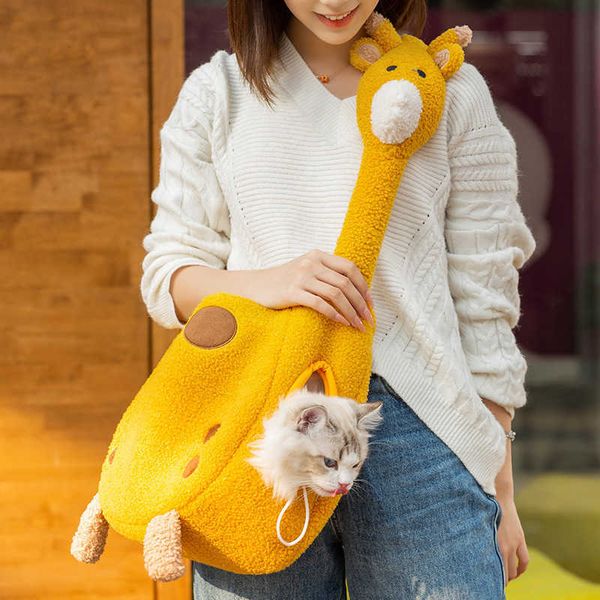 Lindo bolso para gato jirafa, bolso portátil, bolso cruzado con forma de Animal, bolso cálido para invierno para perros, bolso para mascotas 030724a