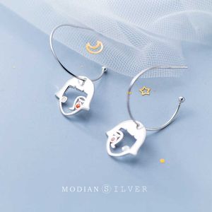 Leuk meisje gezicht hoepel oorbel voor vrouwen hoge kwaliteit 925 sterling zilveren haak mode originele fijne sieraden 210707