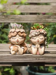 Linda maceta para chicas para suculentas plantas de resina maceta de hadas adornos de jardín figuras decorativas decoración de mesa 240521