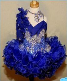 Mignon Girl039s Glitz Pageant Robes Bleu Royal Dentelle Perles Cristal Pageant Robes De Soirée Fille Niveaux Enfant 7451034