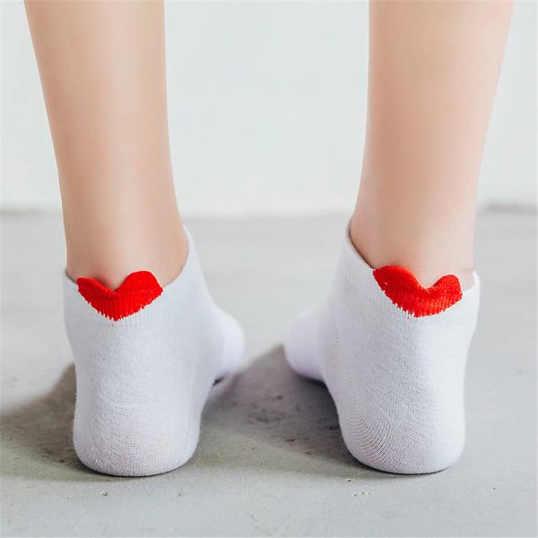 Joyeuses filles de Girls Summer Funny 3D Red Love Heart Heel Talkle Chaussettes japonais Harajuku Simple Basic Campus littéraire Sokken