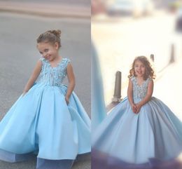 Lindo Glitz Azul claro Una línea de vestidos de niña de flores para niña Vestidos para madre e hija Vestidos para desfile de niñas Vestidos de comunión BA1763