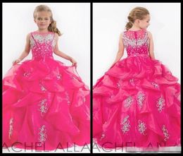 Mignon Glitz Petites Filles Pageant Robes Enfants Princesse Brillant Lourd Perlé Enfants Robe De Fille De Fleur Fuchsia Enfants Robes De Bal3653314