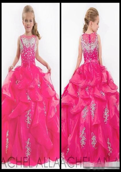 Lindos vestidos de concurso de niñas de brillo niños princesa brillante con cuentas pesadas para niñas de flores fucsia para niños vestidos de fiesta6853751