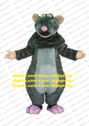 Costume de mascotte Grey Remy Django Grey Ratatouille souris Rat Ratton avec le ventre ellpitique blanc rose blanc n ° 4255