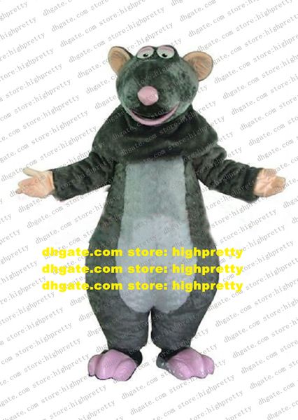 Mignon gris Remy Django mascotte Costume Ratatouille souris souris Rat Ratton avec pied rose blanc ventre elliptique No.4255