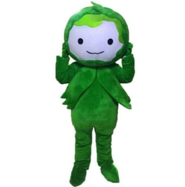 Mignon Green Girl Vegetable Mascot Costume Game Robe tenue Publicité Halloween Adult Mascot Party
