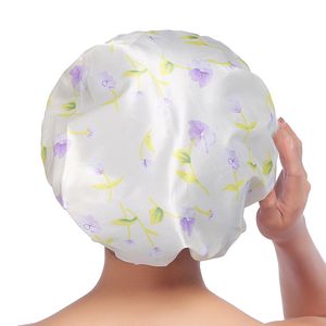 Bonnet de douche à motif de fleurs, bonnets de bain élégants doublés de taches pour femmes, bonnets réutilisables en soie pour Salon de Spa, 122072