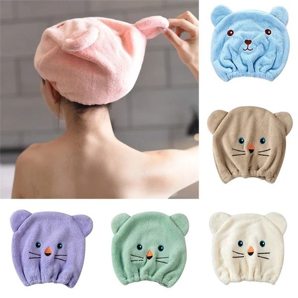 Cheveux mignons serviette de chapeau sec coiffure de douche sèche rapide Strong absorbant séchage dessin doux