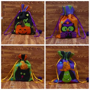 Mignon Halloween Gift Sac présent Wraps Candy Tote Sacs Pumpkin Witch Cat Flanlette Kids Handbags Trick Or Treat Party Decoration Th0104