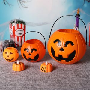 Mignon Halloween Party Décoration Props Sourire Visage Citrouille Bonbons Sacs Panier LED Lanterne Artisanat Ornement 100 Pcs