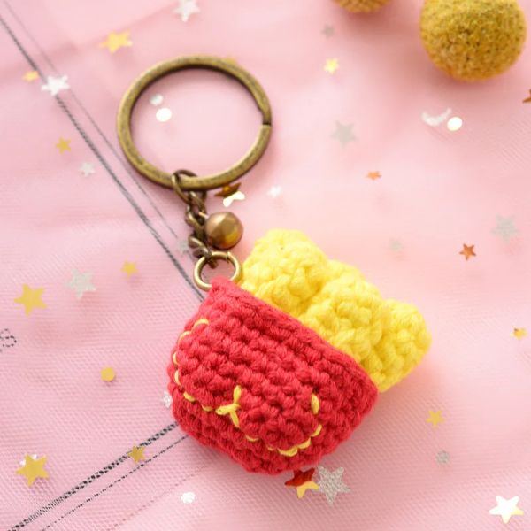 Hamburger mignon Crochet Kechains Kelechains à la main Frises tricotées Keychains Pendentif Créative Donut Tricot Tricot Car clés Cortes de voiture en gros