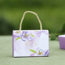 Schattige handtas stijl bruiloft gift doos met handvat mooie en pupuly bruiloft tas voor snoep groene paarse en rode kleur