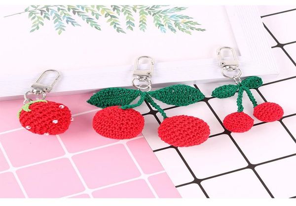 Mignon fait à la main tricot vague grande cerise fraise porte-clés pour les femmes drôle fruits porte-clés sac suspendu voiture porte-clés porte-clés 8797562