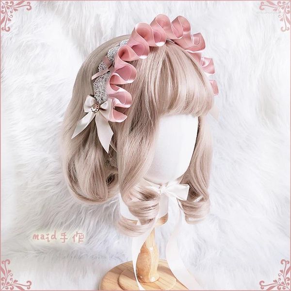 Mignon fait à la main rose Bonnet chapeaux faux Bnt bandeau bandeau cheveux ruban Lolita dentelle doux élégant enfants quotidien