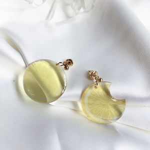 Bonitos pendientes de gota de fruta transparentes hechos a mano, tachuelas, sandía, cereza, melocotón, limón, vacaciones de verano, regalos de joyería de fiesta únicos