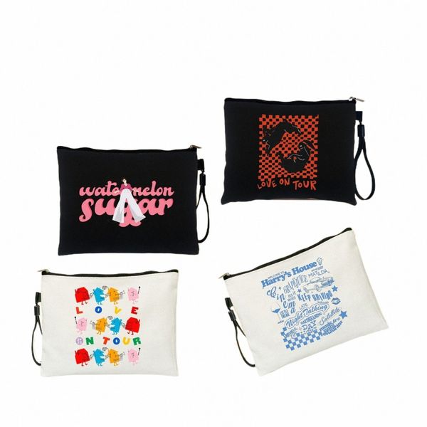 Lindo Harry Canvas House Kits de bolsas de maquillaje Love Tour Bolsas de cosméticos para mujeres Bolsa de artículos esenciales para viajes Fans de Harry Regalo de cumpleaños F9Ne #