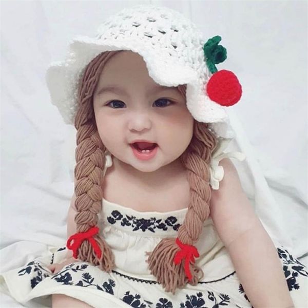 Sombreros lindos para bebés niñas trenza capó niños primavera gorro hueco niño niño hecho a mano orejeras de lana gorra recién nacido foto apoyos Y201024