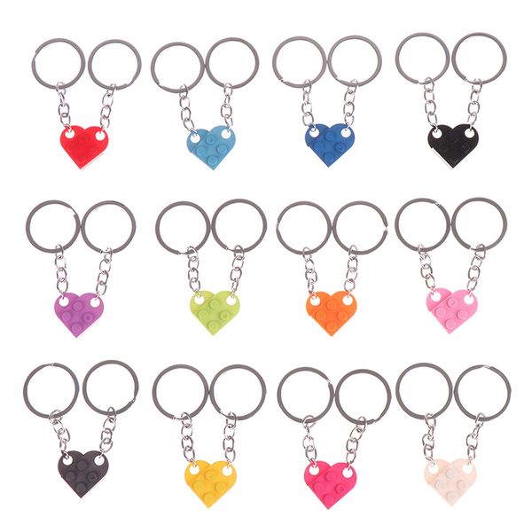 Keychain de briques de coeur mignon pour couple amitié femmes hommes fille garçon lego éléments kein anniversaire bijoux cadeau keyfob