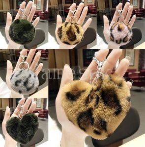 Keychain mignon Keychain Leopard Love Ball Ball Keychain Purse Pompom Puffy Puff Ball Kechains DF222