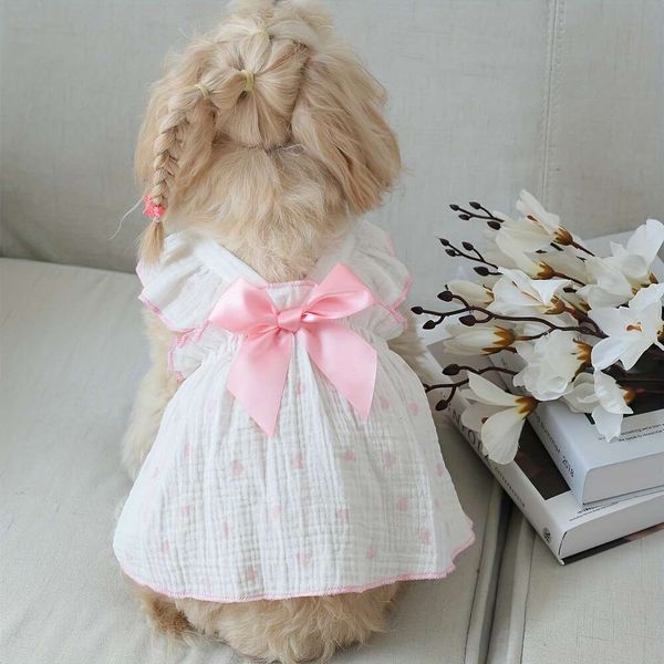 Jolie robe pour chien et chat à imprimé cœur avec décoration de nœud, parfaite pour les anniversaires, les vacances – Idéal pour les chiens et chatons de petite, moyenne, grande taille