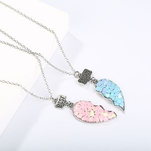 Mignon coeur forme rose vert fille amitié tendance amis pendentif collier [2 pièces] collier pour enfants bijoux