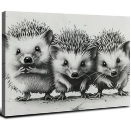 Leuke hedgehog canvas schilderij muur kunst zwart -witte dieren poster print kunstwerken foto voor slaapkamerkamer decor