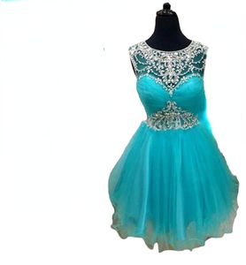 Leuke Homecoming-jurken Vestido De Formatura Curto Jewel Beaded Rhinestones Blue Tulle Short Prom Party Dress1896898