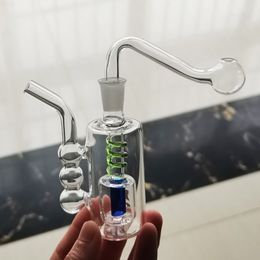 Leuke Oil Burner glazen pijp Waterpijp Set Mini Glazen Pijpen Bong Dab Rig Kleine Groen Blauwe Percolater Bongs met 10mm Mannelijke Tabak Kom en slang Shisha Clear Bubbler