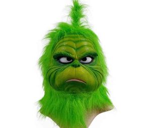 Schattig hoe kerstgroene haren grinch cosplay masker latex Halloween Xmas volledige hoofdkostuum rops L220530286G5003215