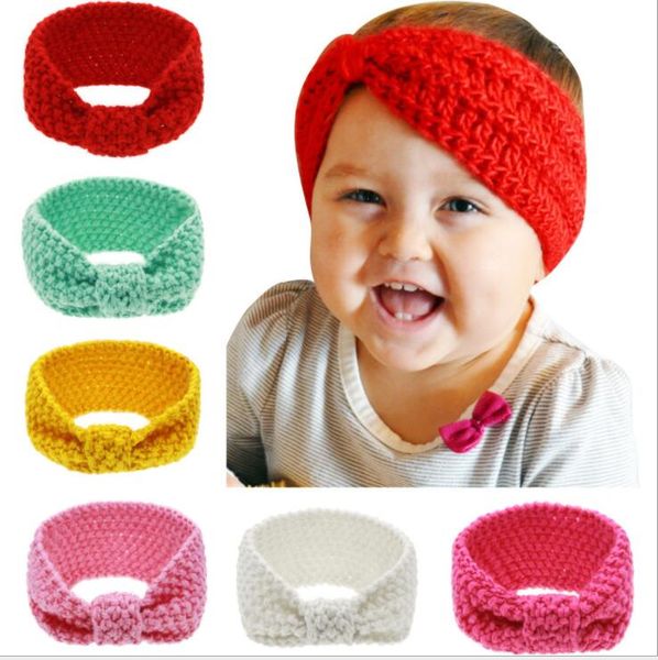 Lindas diademas cálidas de ganchillo de invierno para niñas pequeñas, diadema de punto con nudo Turbon de Navidad para bebés, calentador de orejas, accesorios para el cabello de princesa para bebés