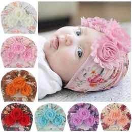 Mignon infantile enfants nouveau-né bébé Turban bandeaux chapeaux bonnet coton mélange minable fleur casquettes enfants filles chapeaux