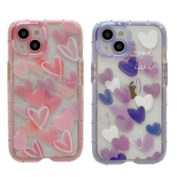 Mignon INS Graffiti Love Heart Étuis lumineux dégradé arc-en-ciel crème glacée antichoc clair souple couverture de protection d'objectif d'appareil photo pour iPhone 14 13 12 11 Pro Max XR XS X