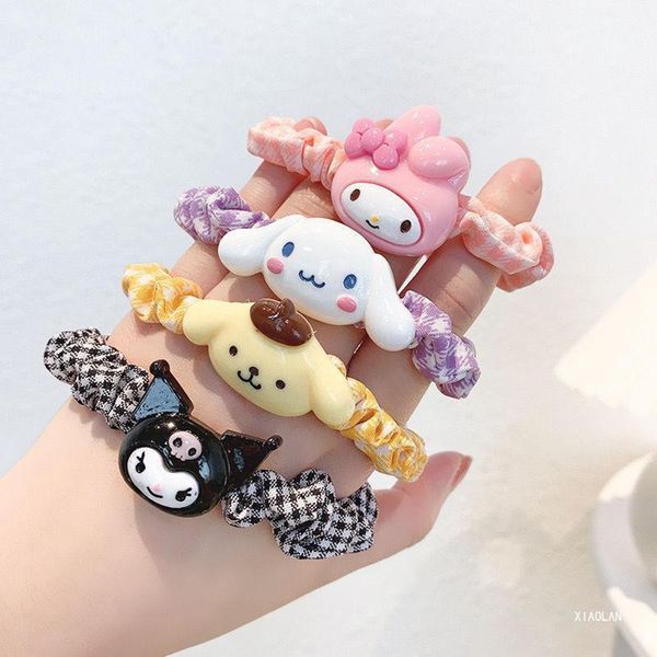 Mignon Ins Style dessin animé couleur bonbon élastique cheveux cravates enfants quotidien Bowknot Kuromi cheveux corde femmes élastique pour queue de cheval accessoires de cheveux 2481