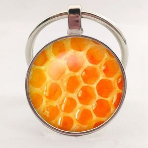 Leuke insect bijen Keychain Fashion Geometrische honingraat Honing bijen 3D Gedrukte glaskoepel Koppeling Keten Bumble Bee -snuisterijen