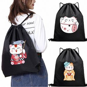 Lindo gato japonés Imprimir Mochilas con cordón Bolsa con cordón Espesar Bolsa de almacenamiento portátil Bolsa de almacenamiento impermeable al por mayor P5wo #