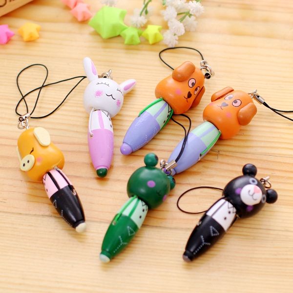 Stylo à bille Animal créatif mignon Kawaii, porte-clés en bois, fournitures d'écriture pour bureau et école, papeterie cadeau 0452