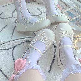 Schattige kawaii loli schoenen vlinderdas plat vrouw ronde teen anime lolita schoenen zoete meiden zomer roze zwart bruin 240515
