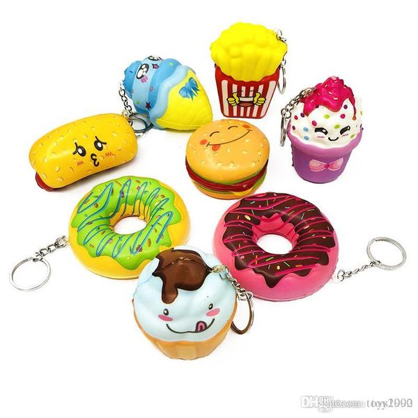 Linda llave colorida suave Kawaii Squishy correas de cadena Donuts encantos correas de teléfono celular llavero Color aleatorio enviado PU