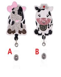 Porte-clés rétractable en strass, mignon, Animal de vache, pour nom d'infirmière, accessoires, bobine de Badge avec pince crocodile, 1800344