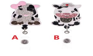 Mignon Key Ring Animal Cow Rhingestone Retractable ID Holder For Infirmier Name Accessoires Badge Reel avec Alligator Clip3485985