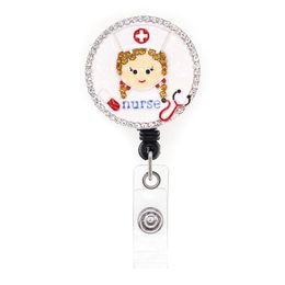 Mignon Porte-clés Infirmière Cristal Strass Insigne Médical Bobine Médecin ID Titulaire Rétractable Pour Decoration2736