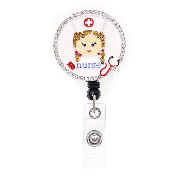 Porte-clés mignon en cristal strass pour infirmière, bobine de Badge médical, porte-carte d'identité de médecin rétractable pour décoration 234I