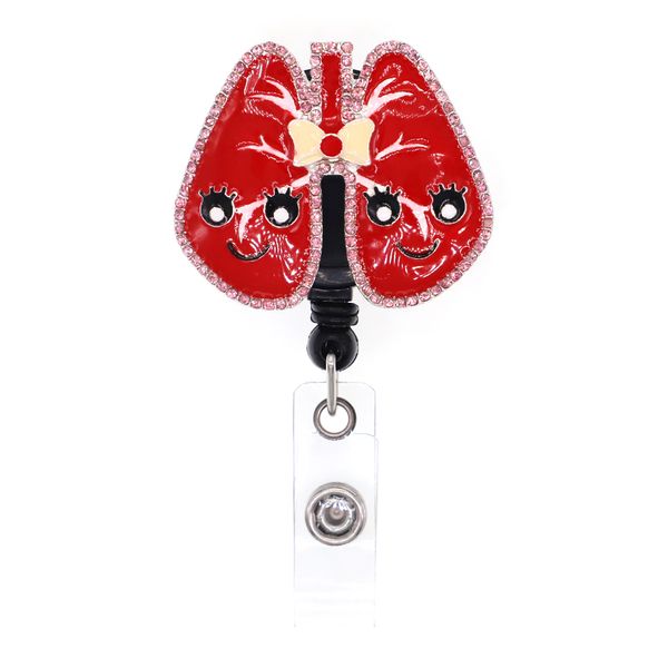 Porte-clés mignon rose rouge coeur cerveau cristal strass médecin ID porte-Badge bobine rétractable pour décoration 276z