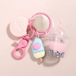 Llaveros lindos helado burbuja té galleta rosa llaveros amistad para amiga mujer bolso regalo joyería 231226