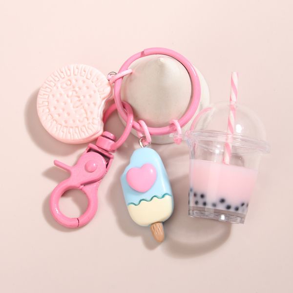 Mignon porte-clés glace bulle thé Biscuit rose porte-clés amitié pour meilleur ami femmes fille sac à main cadeau bijoux